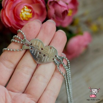 Кулон для четверых друзей "Best Friends Forever Сердце. Сталь. Цепь шариковая 